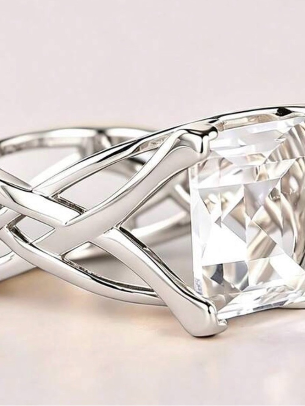 Silver Celtic-Style Solitaire Ring with Clear Stone